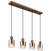 GLOBO Pendelleuchte Hängelampe Holzlampe Wohnzimmerlampe 4 flammig Glas rauchfarben