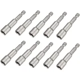 Saipor 10-tlg Magnetische Stecknuss Set 1/4 Zoll Sechskantschaft Steckschlüssel Set Sechseck Bohrer Stecknuss Bit Adapter für Bohrer, Akkuschrauber (7x65mm)