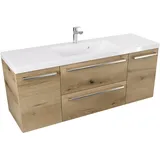 Furni Hängeschrank mit Waschbecken ATHD 120 cm D - Eiche Evoke Coast Matt - Gebürstete Stahlgriffe