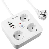 BOCHLION Steckdosenleiste mit USB, 3 Fach Mehrfachsteckdose mit Überspannungsschutz, Steckerleiste mit 4 USB (PD20W&QC3.0), Verteilersteckdose Mehrfachstecker Wandmontage 3250W/13A, 1.8 M Kabel -Weiß