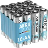 Ansmann Akku AA 2100mAh Mignon NiMH 1,2V – 1000x wiederaufladbar (16 Stück)