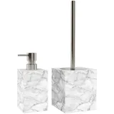 Sanilo Badezimmer Set, Seifenspender und WC Bürste mit Motiv, große Auswahl, Klobürste ohne Bohren, schöne Designs (Marmor)