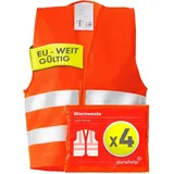 purahelp Warnweste Auto orange, 4 Erwachsenenwesten, DIN EN 20471 Universalgröße