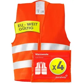 purahelp Warnweste Auto orange, 4 Erwachsenenwesten, DIN EN 20471 Universalgröße