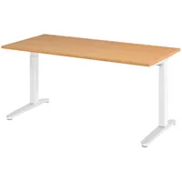 Bümö Schreibtisch Buche, Weiß, Nachbildung,Buche, Rechteckig, 160x74x80 cm, FSC