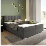 Juskys Boxspringbett Seattle 180x200 cm hoher Komfort, weicher Malmo-Stoff, komfortable Einstiegshöhe - Hellgrau