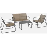 sweeek - Gartenset aus Metall und Textilene für 4 Personen Anthrazit / Naturfarben
