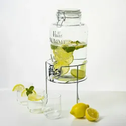 astor24 Getränkespender mit Zapfhahn und Ständer aus Glas 3 L Wasserspender Saftspender