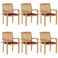 VidaXL Stapelbare Gartenstühle mit Kissen 6 Stk. Massivholz Teak