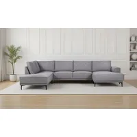 Wohnlandschaft OTTO HOME "XXL Sofa Oland, Struktur, Flachgewebe, Luxus-Microfaser, Boucle", grau (hellgrau), B:345cm H:85cm T:210cm, Struktur weich (100% Polyester);Luxus-Microfaser (100% Polyester);Webstoff (100% Polyester), Sofas, Wohnlandschaft, U-Form, 345 cm, Wellenunterfederung, Skandi-Design, Metallfüße