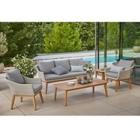 Sunfun Loungemöbel-Set Paula XL  (5 -tlg., Aluminium/Akazie/Polyrattan, Hellgrau)