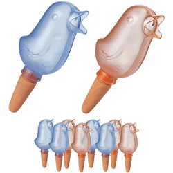 Relaxdays Tonkegel 10er Set, Vogel-Design, Wasserspender für Pflanzen, autom. Gießen, Ton & Kunststoff, Gießkegel, bunt