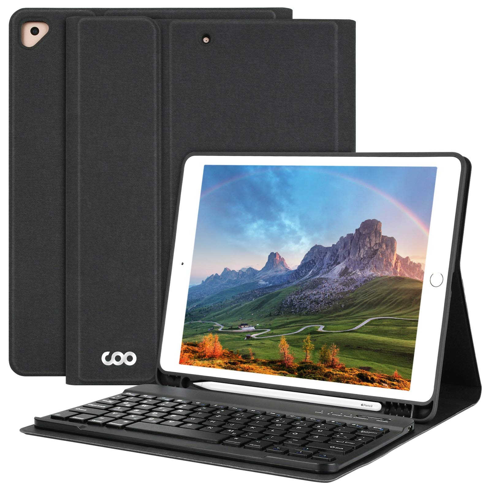 aMZCaSE Tastatur Hülle 10.2 für iPad 9/8/7 Generation-2021/2020/2019-iPad Air 3, Hülle für iPad Pro 10.5 2017 mit Abnehmbarer drahtloser Bluetooth-Tastatur-Hülle mit Stifthalter,QWERTZ (schwarz)