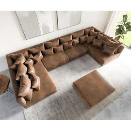 DeLife Wohnlandschaft Clovis XL Braun Antik Optik modular Hocker, Design Wohnlandschaften, Couch Loft, Modulsofa, modular