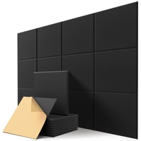 Akustikplatten Selbstklebend, 12 Stück Hohe Dichte Schallabsorber Wand für Wanddekoration und Akustische Behandlung, Abgeschrägte Kante Akustikschaumstoff (30x30x0.9cm)