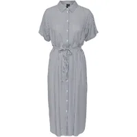 Vero Moda Damen Leichtes Kurzarm Kleid Midi Blusen Dress Locker mit Gürtel und Hemdkragen VMBUMPY, Farben:Weiß,Größe Damen:XL