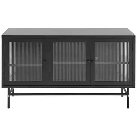 Beliani Sideboard Schwarz Stahl 35 x 115 x 64 cm mit 3 Durchsichtigen Glastüren 4 Regalböden 3 Griffen Industriell Flur Schlafzimmer Küche Wohnzimmer Kommoden - Sideboards, Sideboards