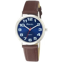 Ravel - Damen - Armbanduhr mit großen Ziffern - Braun/silbernes Ton/blau Zifferblatt