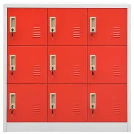vidaXL Garderobenschrank Metall 90x45x92,5cm Hellgrau/Rot 9 Fächer