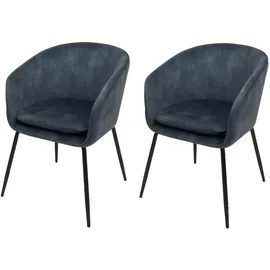Mendler Esszimmerstuhl HWC-O28 Stoff blau 2er Set