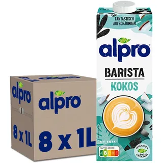 Alpro Barista Kokos – Zum Aufschäumen – 100 Prozent pflanzlich, vegan und milchfrei – Von Natur aus laktosefrei – Reich an Calcium und Vitaminen – 8 x 1 L