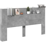 vidaXL Kopfteil-Schrank mit LED mit Regal Beton 180 x 16,5 x 103,5 cm