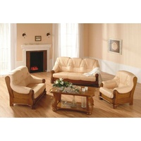 JVmoebel Sofa, Klassik Sofagarnitur Holz 3+1 Komplettes Set Sitz Polster Couchgarnitur Leder weiß