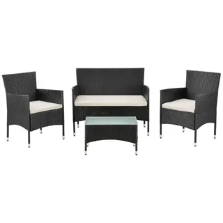 Juskys Fort Myers Polyrattan Gartenmöbel-Set Schwarz/Creme