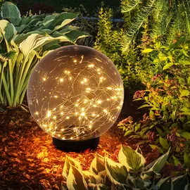GLOBO 2er Set LED Solar Außen Tisch Lampe Garten Lichterkette Kugel Strahler Park Lampe rauch