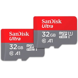 SanDisk Ultra microSD UHS-I U1 A1 120 MB/s + SD Adapter 32 GB 2er Set