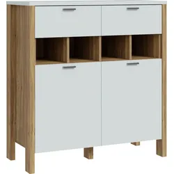 Highboard FORTE "Saitama", grau (mauvella eiche, secret grau), B:96,7cm H:102,5cm T:41,6cm, Spanplatte, Sideboards