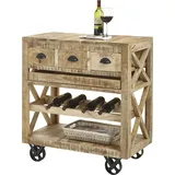 Stolkom Bartisch FERDI, Vintage Mangoholz - Schwarz - Metall - 86 x 46 cm (B/H/T)