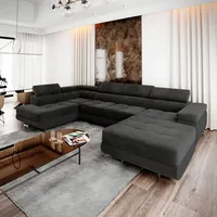 Masseno Ecksofa CASONE L-S mit Schlaffunktion U-Form, Sofa mit Bettkasten, Wohnzimmersofa, Couch, Soffa, Bettsofa, Couchgarnitur- Schwarz, MONOLITH 95 - Schwarz