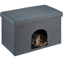 Relaxdays Katzenhöhle mit Sitzauflage, Faltbarer Sitzhocker, Versteck für Katzen & Hunde, HxBxT: 38,5x64,5x37,5 cm, Grau