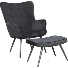 byLIVING Sessel Uta Samt 60 x 97 x 80 cm Schwarz mit Hocker