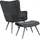 byLIVING Sessel Uta Samt 60 x 97 x 80 cm Schwarz mit Hocker