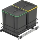 Emuca - Recycling-Behälter für die Küche, 2 x 16 L, Bodenbefestigung und Handauszug, Anthrazitgrauer Kunststoff