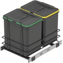 Emuca - Recycling-Behälter für die Küche, 2 x 16 L, Bodenbefestigung und Handauszug, Anthrazitgrauer Kunststoff