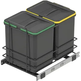 Emuca - Recycling-Behälter für die Küche, 2 x 16 L, Bodenbefestigung und Handauszug, Anthrazitgrauer Kunststoff