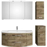 Saphir Badmöbel-Set »Serie 4010 4-teilig Keramik-Waschtisch mit LED-Spiegelschrank«, (Set), Badezimmer Set mit Unterschrank, Hängeschrank, inkl. Türdämpfer, braun