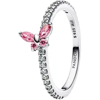 Pandora Damenring Silber Funkelnder Schmetterling Pink, 56/17,8