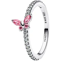 Pandora Damenring Silber Funkelnder Schmetterling Pink, 56/17,8