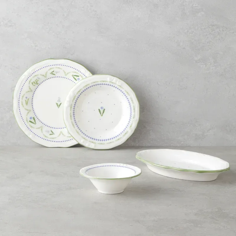 English Home Lavendel-Porzellan-Frühstücksset 12-teilig, für 6 Personen Grün-Blau