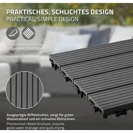 ECD Germany WPC Terrassenfliesen 30x30 cm 44er Spar Set Anthrazit Holzoptik, Bodenbelag mit Drainage Terrassendielen Balkonfliesen, Klickfliesen für Terrasse Garten Balkon
