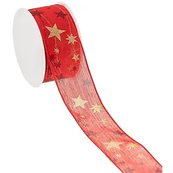 Stoffband "Sterne", rot-gold, 40 mm, 5 m
