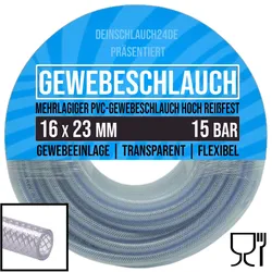 16 x 23 mm Gewebe Druckluft Universal Wasser Luft Kompressor Schlauch transparen...