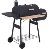 Schwarzer Holzkohle-räuchergrill, Stehender Bbq-räucherofen Mit Deckel, Rädern, Thermometer Und Stahlregalen