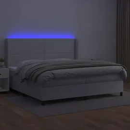 vidaXL Boxspringbett mit Matratze & LED Weiß 200x200 cm Kunstleder