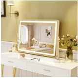 Costway Schminkspiegel mit 3 Lichtfarben & Touch-Steuerung, 360° drehbarer Make-up-spiegel, Kosmetikspiegel