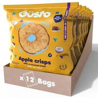 GUSTO SNACKS Knusprige Apfelchips mit Kokosnuss, reich an Ballaststoffen, Vegan, Glutenfrei und Vegetarisch. Gesunde Snackbox, Gettarme Getrocknete Fruchtchips - 20g (12 Tüten).